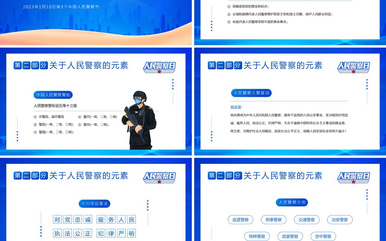蓝色简约风中国人民警察节PPT模板