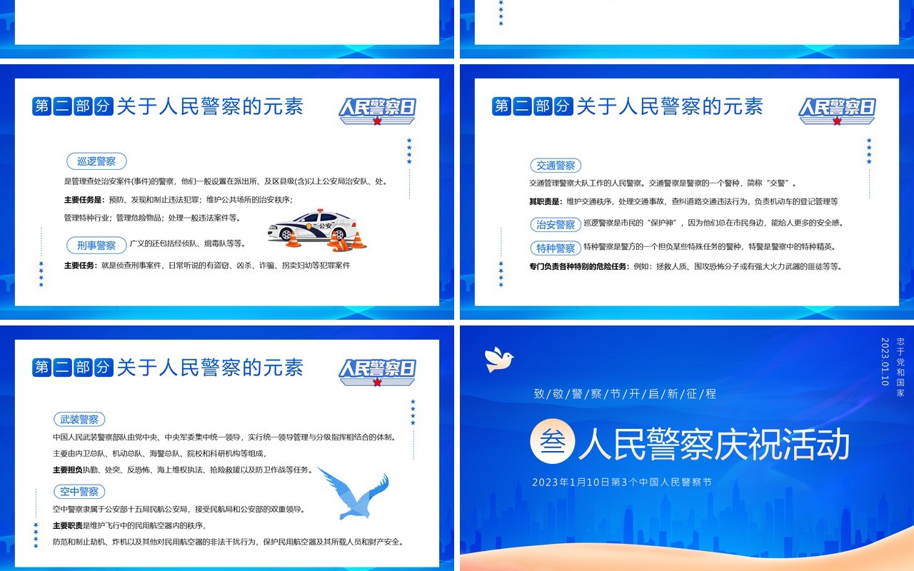 蓝色简约风中国人民警察节PPT模板
