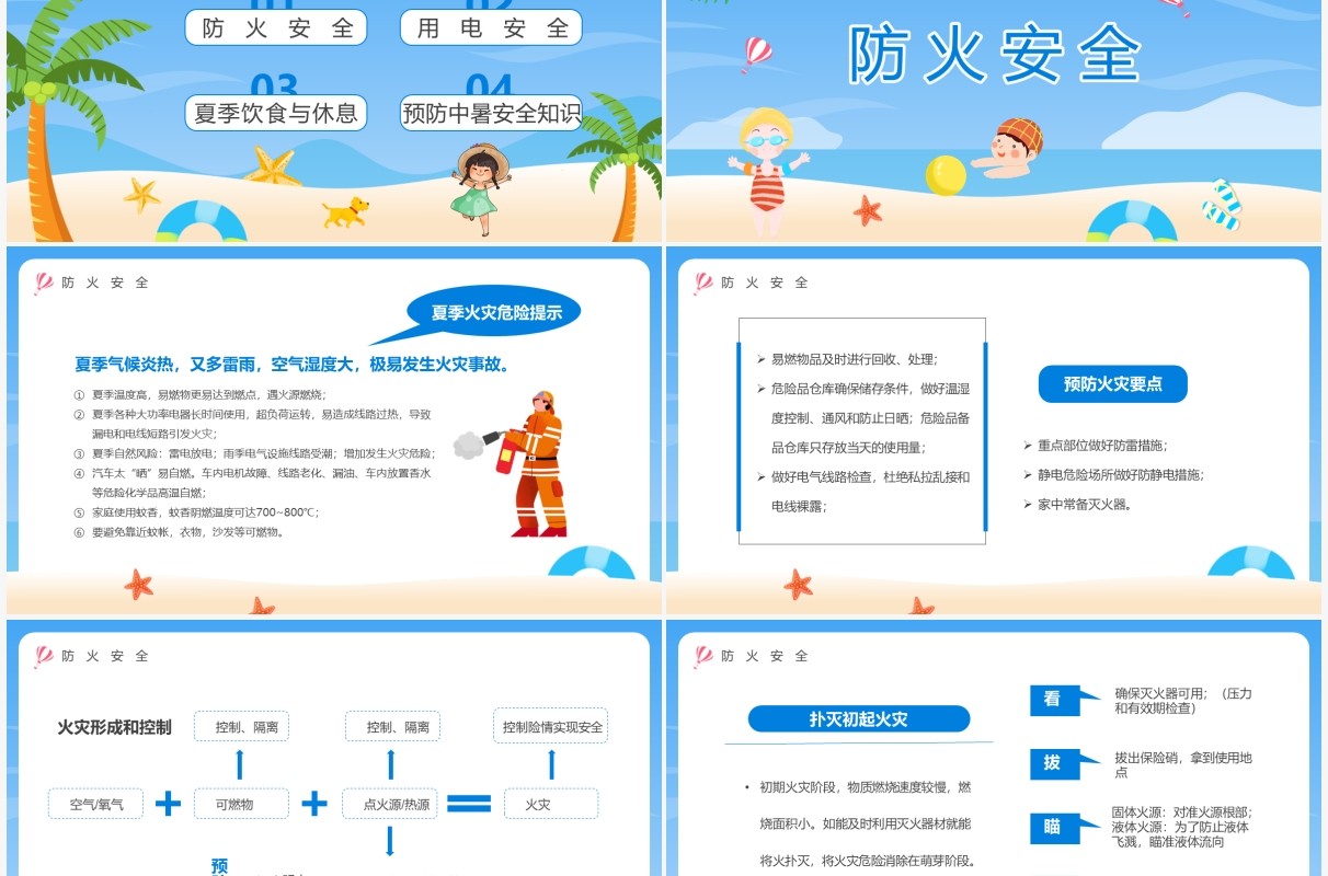 蓝色卡通夏季安全主题班会PPT模板