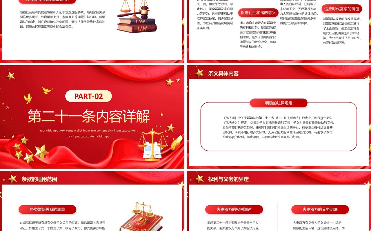 红色新婚姻法第二十一条内容解读PPT模板