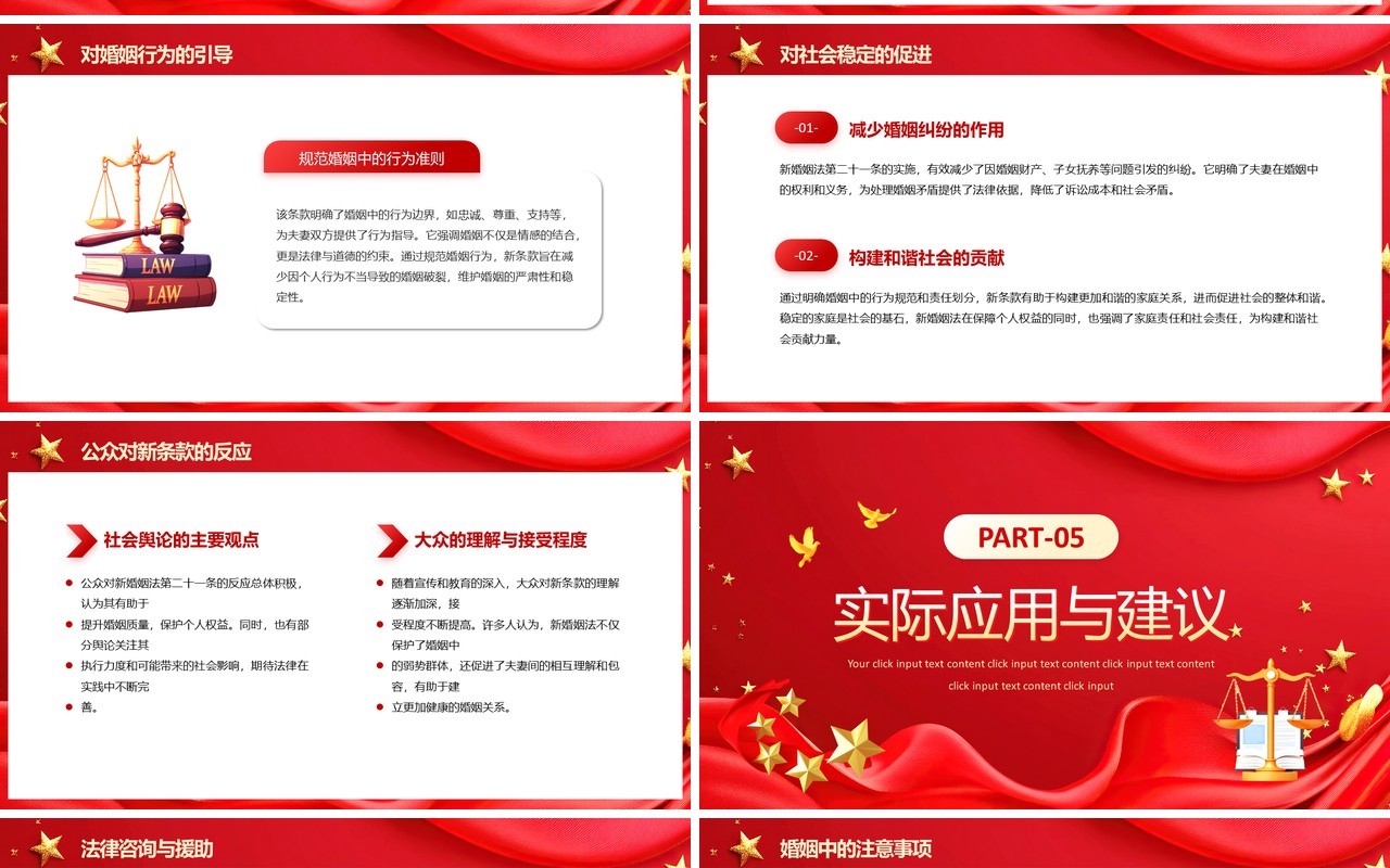 红色新婚姻法第二十一条内容解读PPT模板