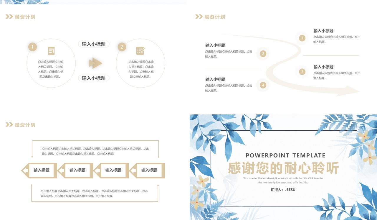 蓝色花卉小清新商业计划书项目策划书PPT模板