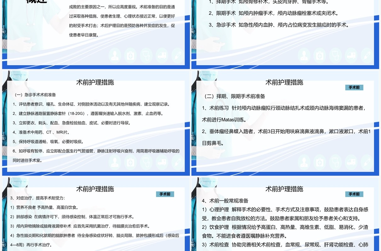蓝色神经外科围手术期的护理指引PPT模板