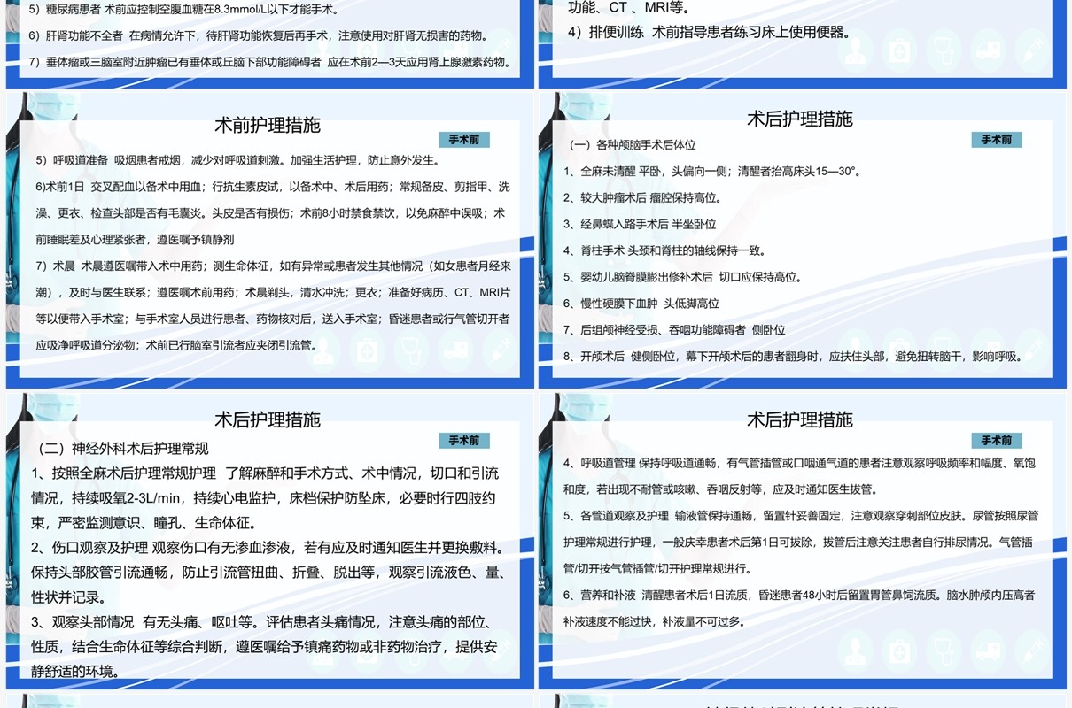 蓝色神经外科围手术期的护理指引PPT模板