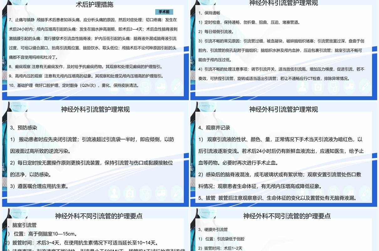 蓝色神经外科围手术期的护理指引PPT模板
