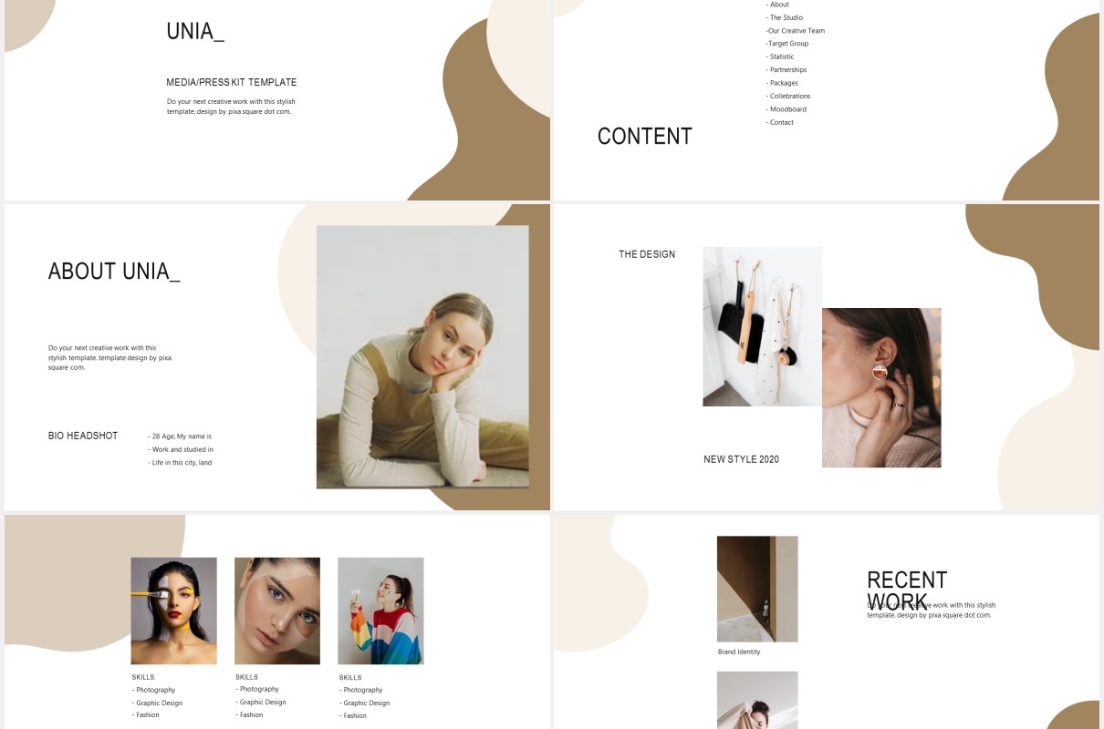 简约小清新图文展示PPT模板UNIA - Media Press Kit Powerpoint Template