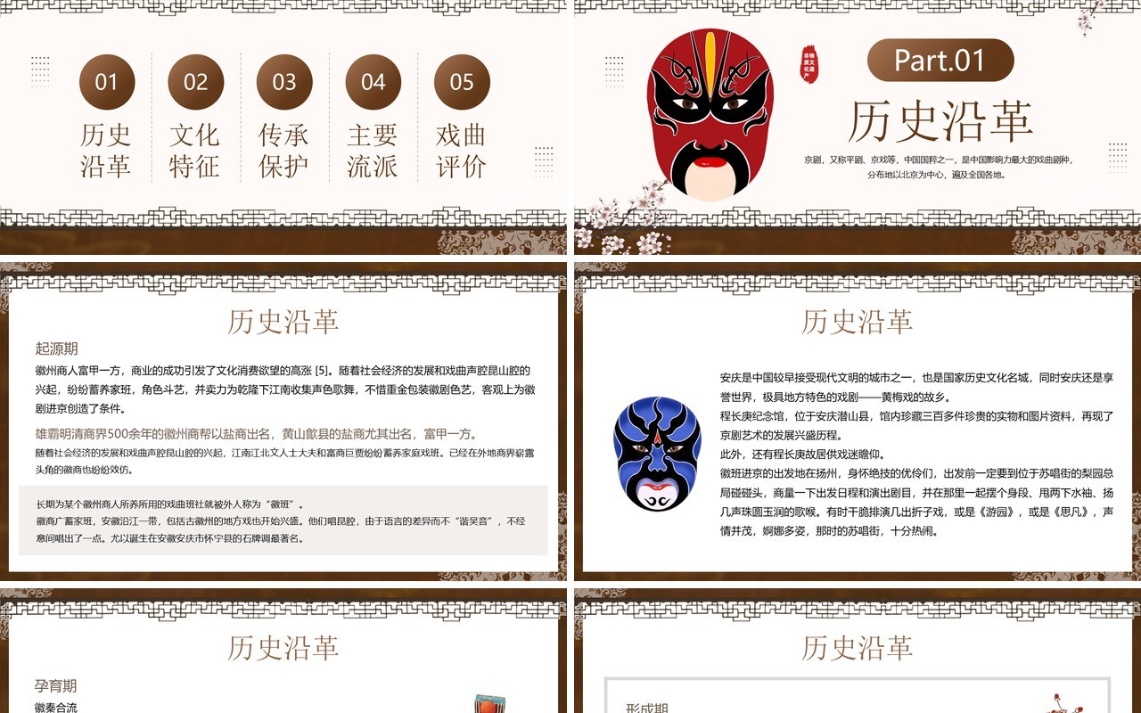 棕色中国风非遗系列之京剧文化介绍PPT模板