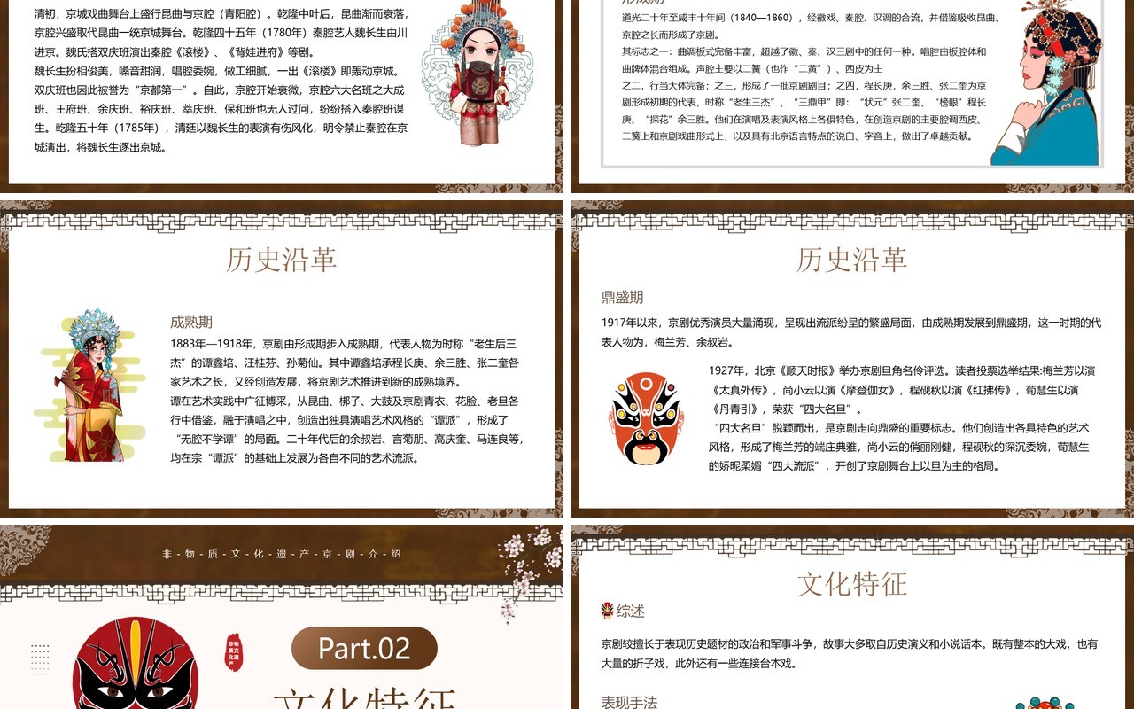 棕色中国风非遗系列之京剧文化介绍PPT模板