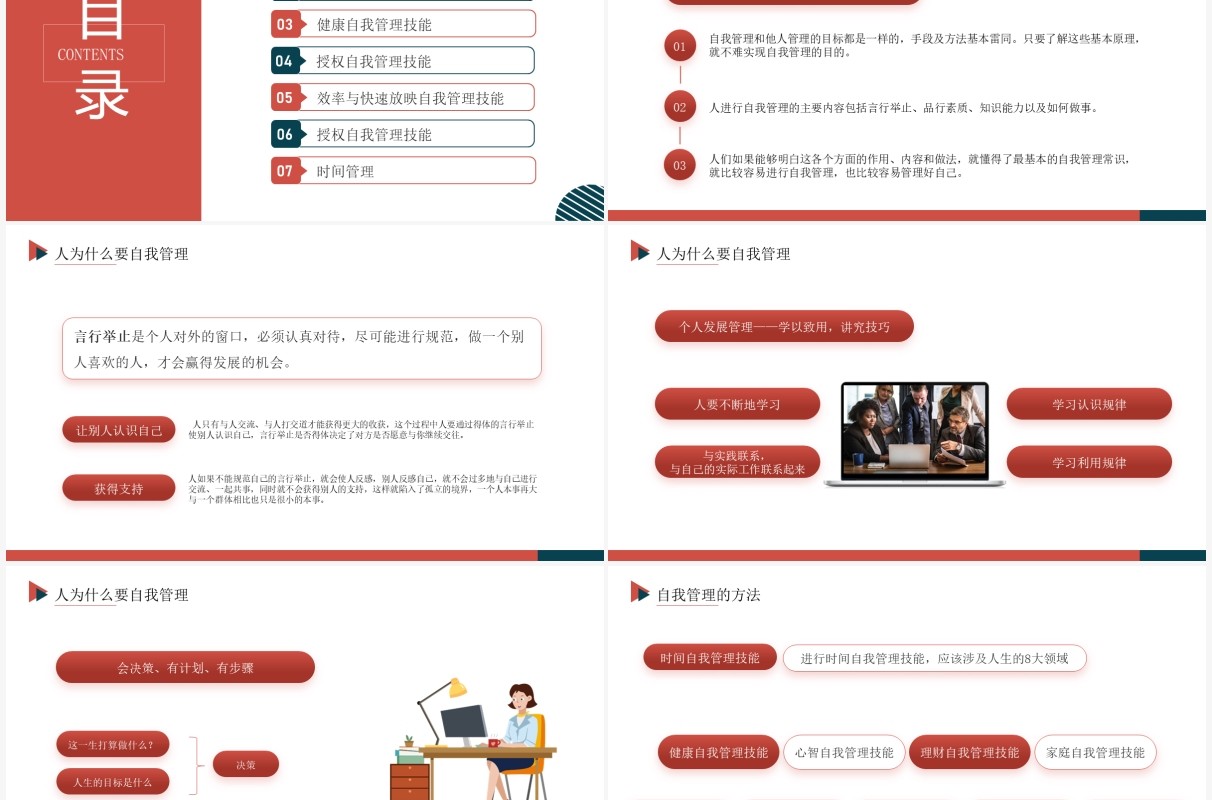 红色商务风自我管理企业培训PPT模板