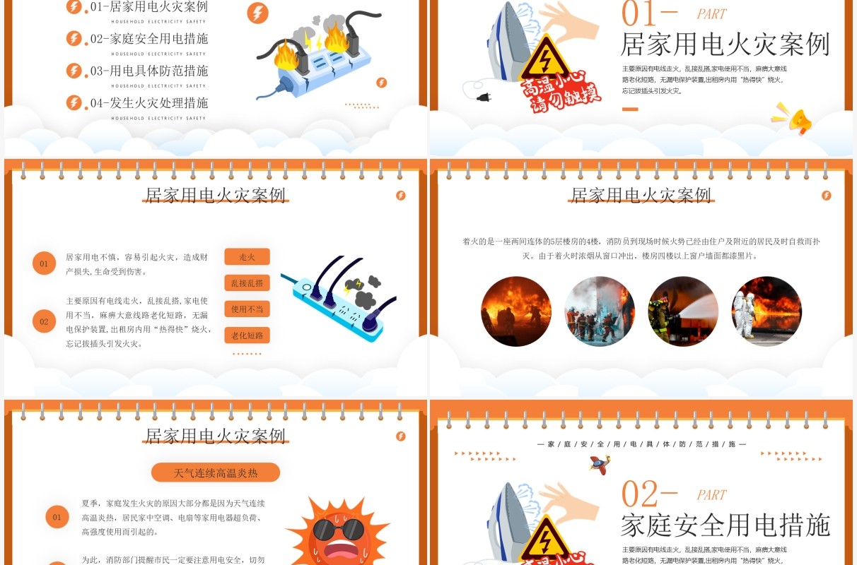 橙色卡通风居家用电安全知识介绍PPT模板