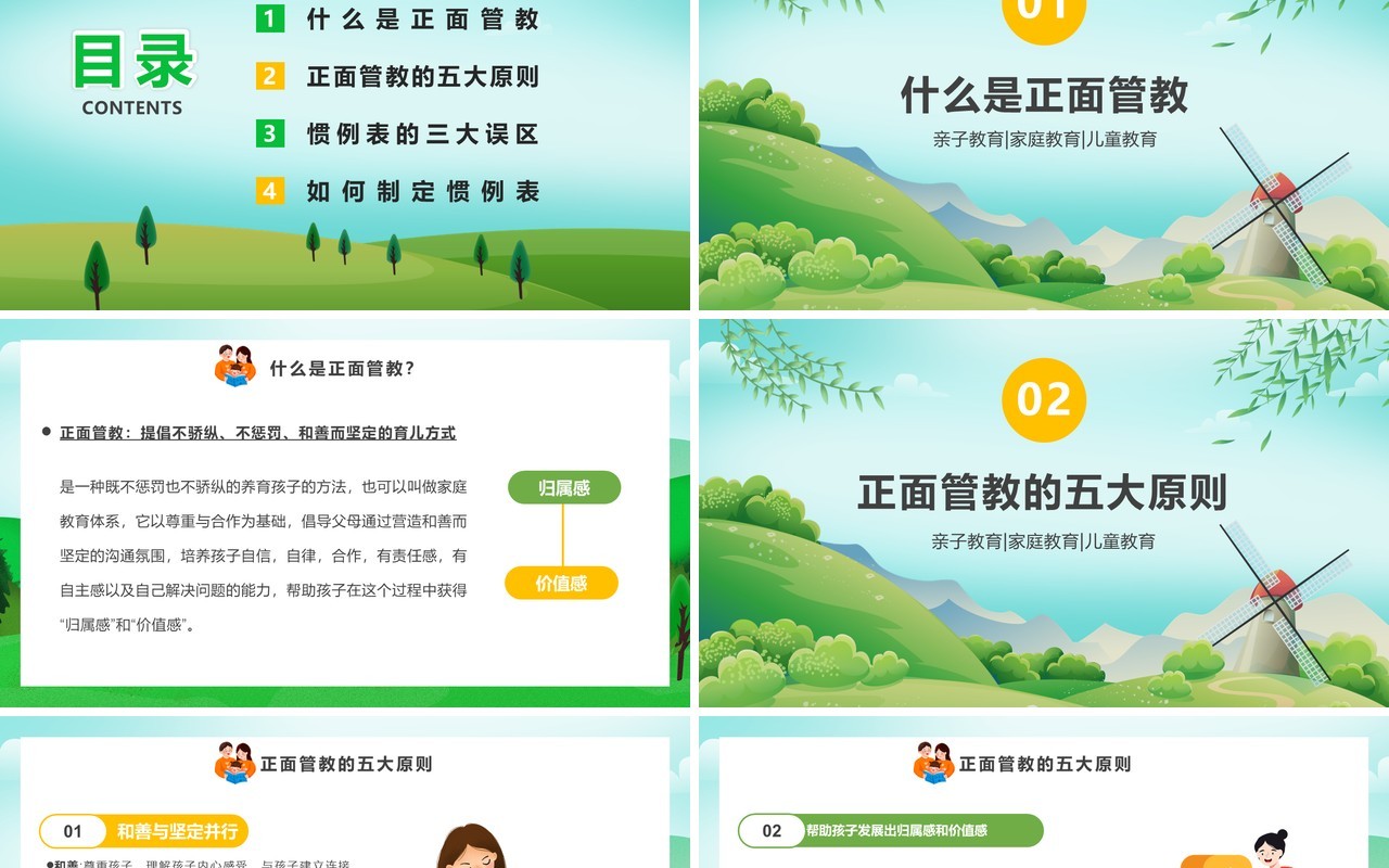 卡通风亲子教育儿童正面管教PPT模板