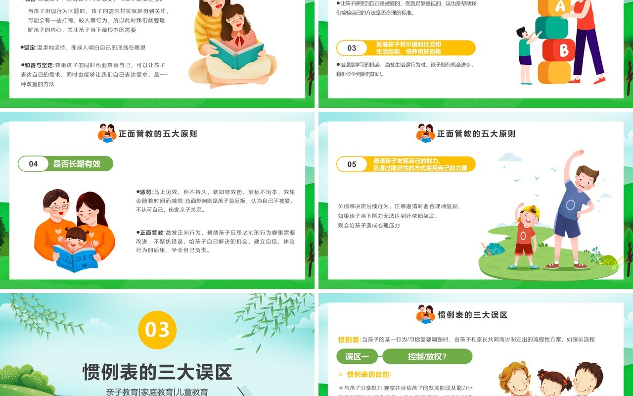 卡通风亲子教育儿童正面管教PPT模板