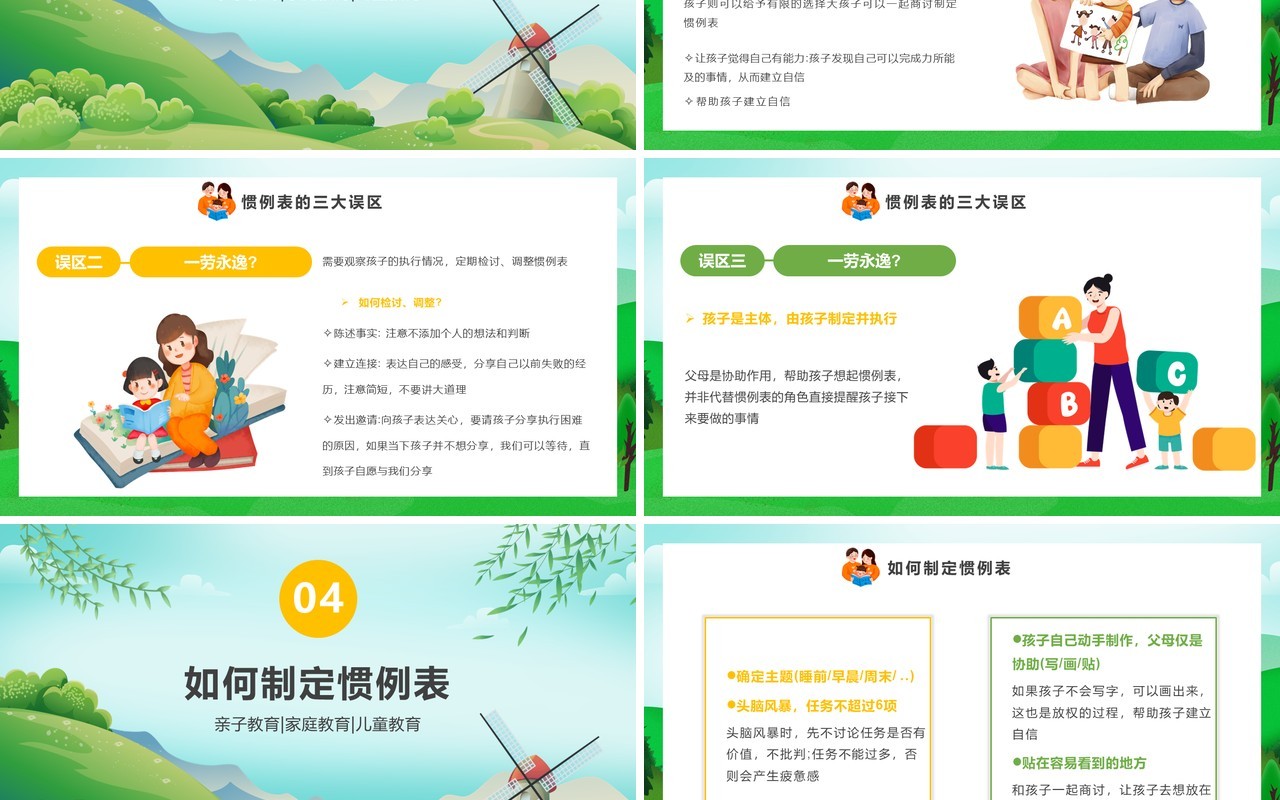 卡通风亲子教育儿童正面管教PPT模板