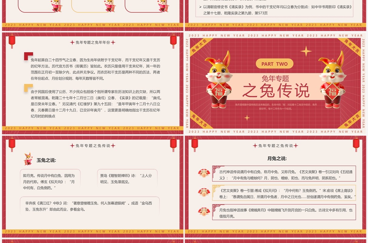 红色创意卡通风兔年专题文化介绍PPT模板