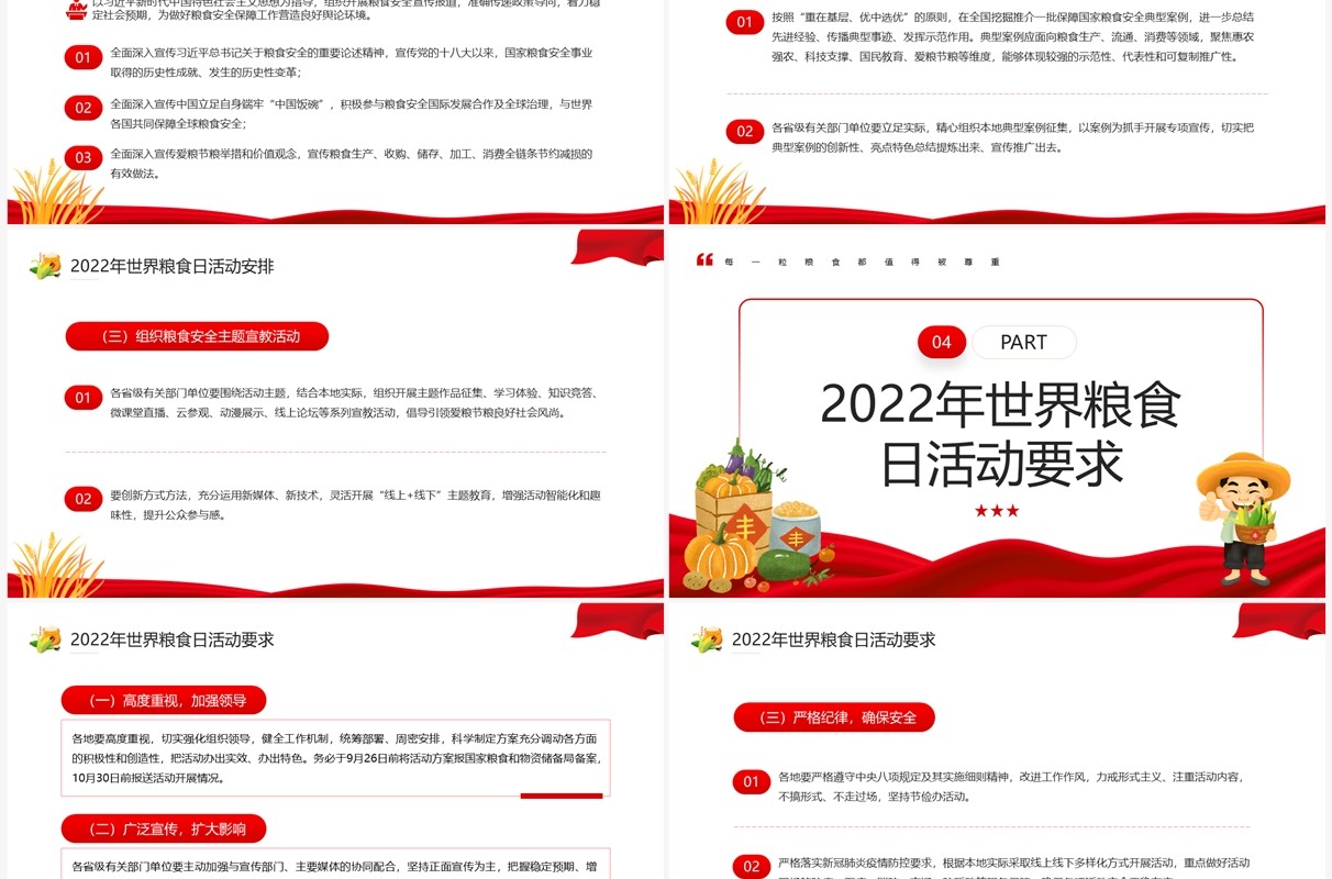 红色卡通风世界粮食日宣传PPT模板