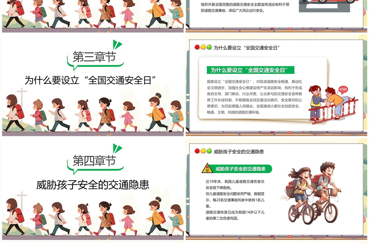 绿色卡通风交通文明安全你我PPT模板