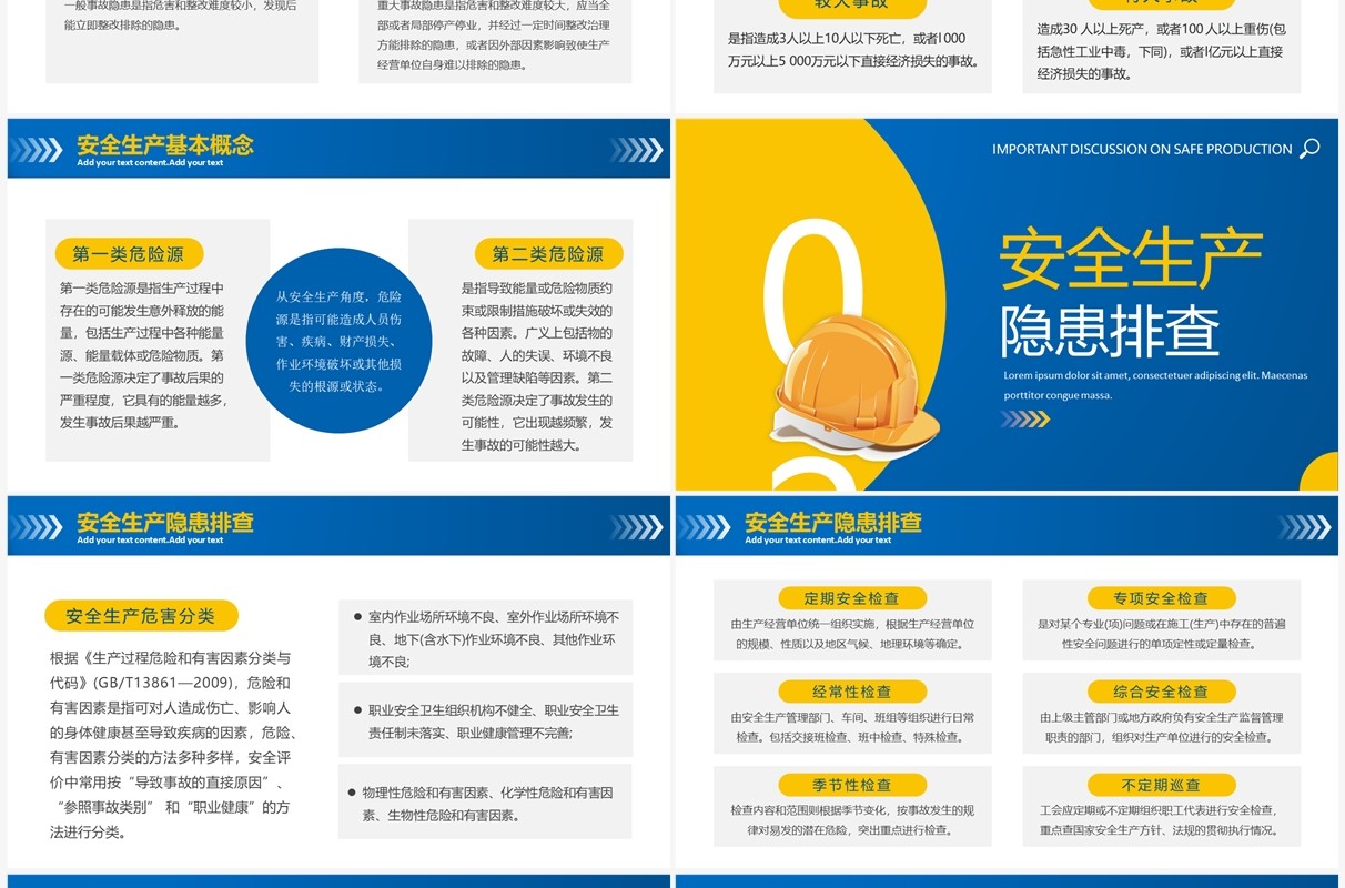 蓝黄简约风安全生产重要论述PPT模板