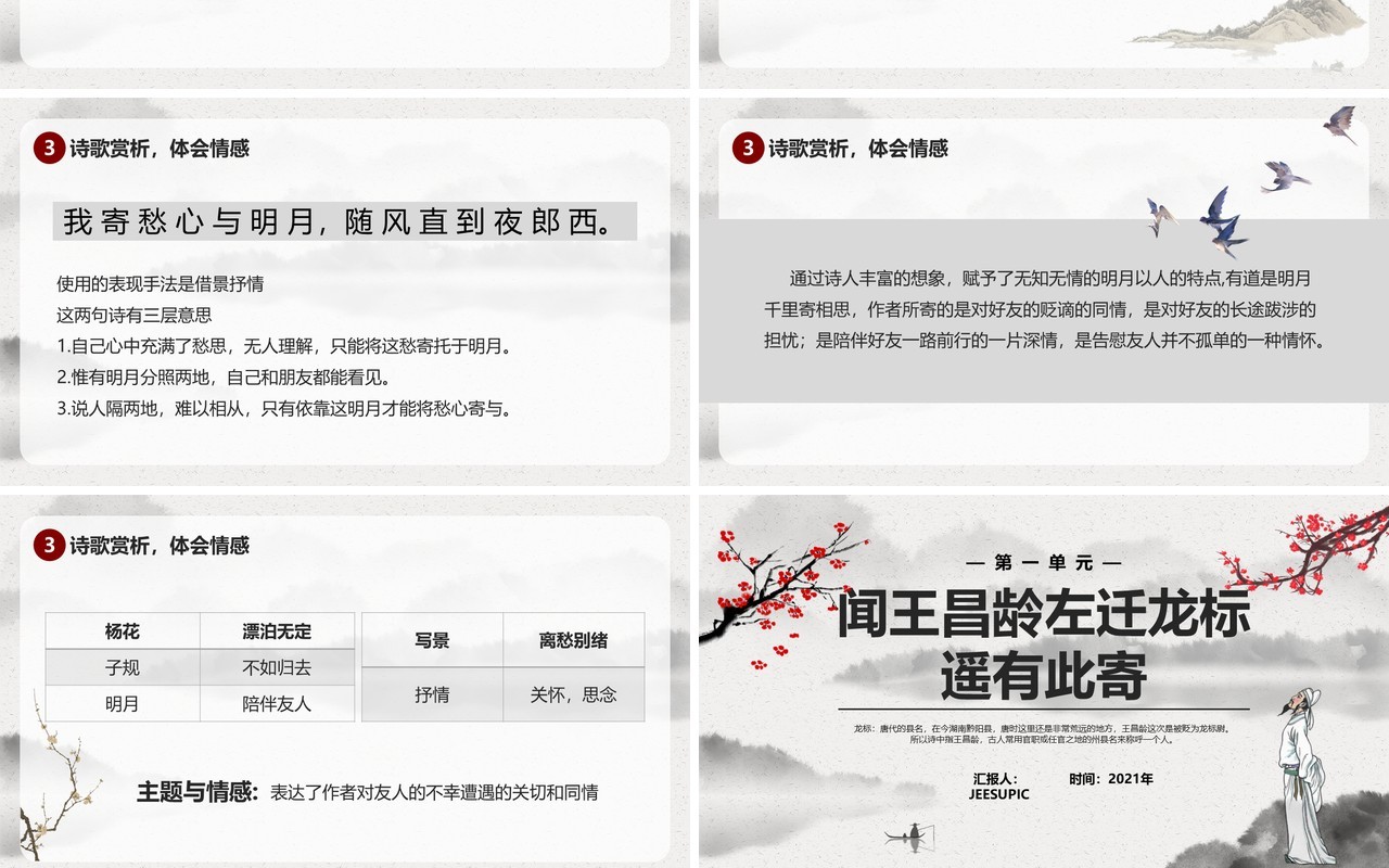 部编版七年级语文上册闻王昌龄左迁龙标遥有此寄课件PPT模板