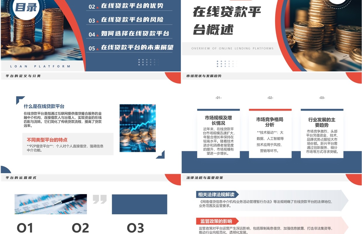 蓝色简约风在线贷款平台介绍PPT模板