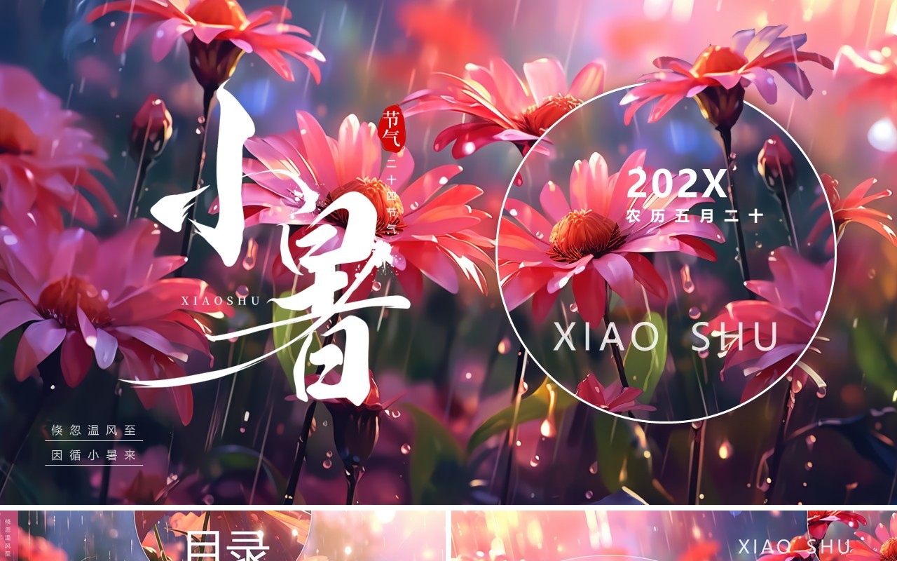粉色插画风二十四节气之小暑介绍PPT模板