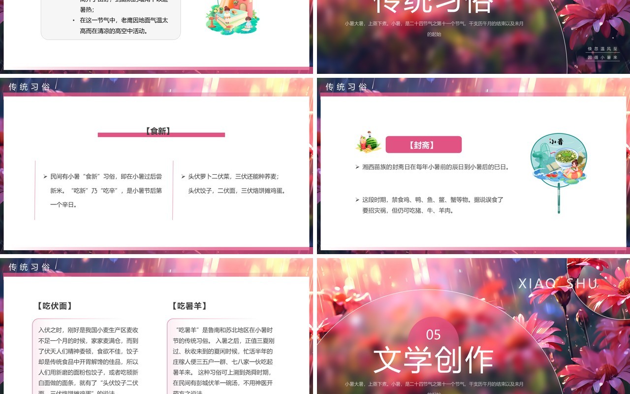 粉色插画风二十四节气之小暑介绍PPT模板