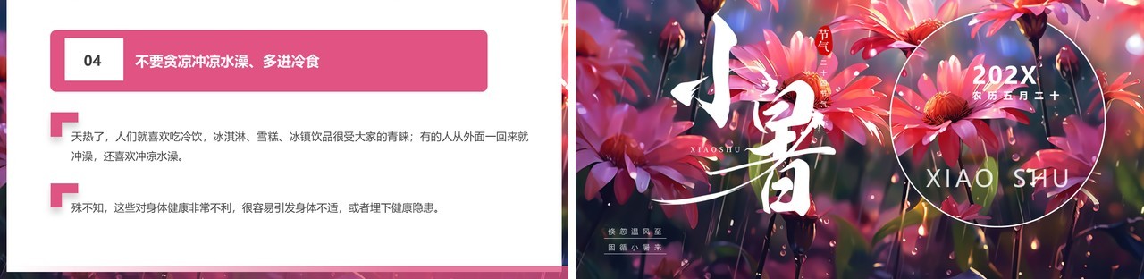 粉色插画风二十四节气之小暑介绍PPT模板