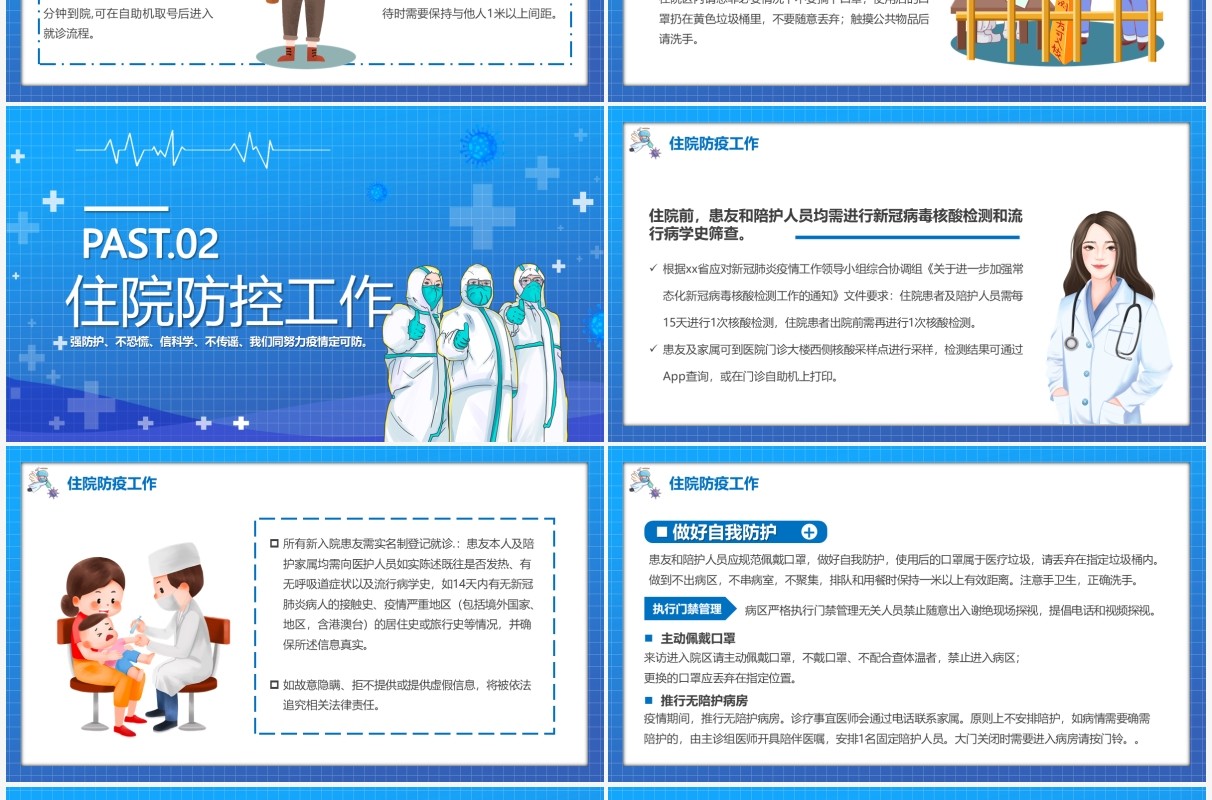 蓝色卡通疫情防控不容松懈医院防疫工作方案PPT模板