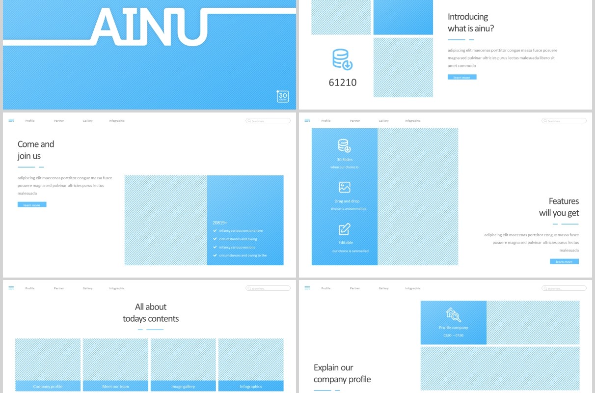 蓝色商务PPT模板ainu powerpoint template
