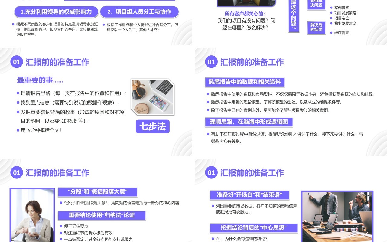 紫色简约商务职场汇报工作技巧培训PPT模板