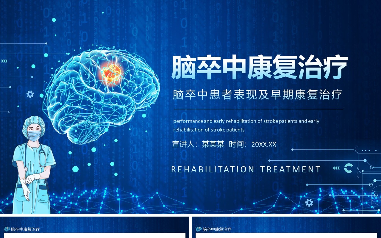 脑卒中患者表现及早期康复治疗动态PPT模板