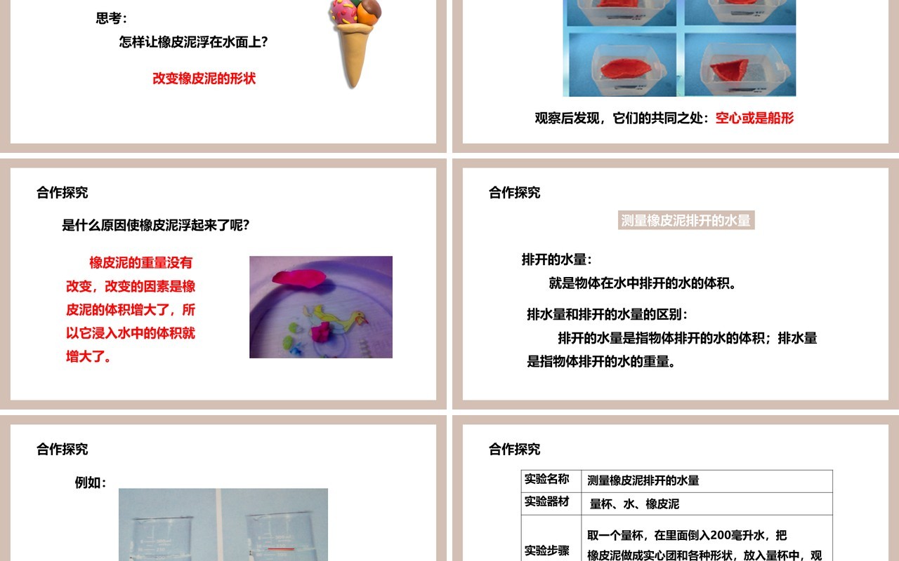 教科版五年级科学下册橡皮泥在水中的沉浮课件PPT模板