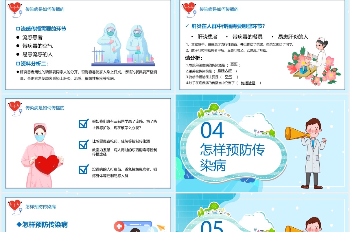 蓝色卡通医疗健康传染病预防宣传介绍PPT模板