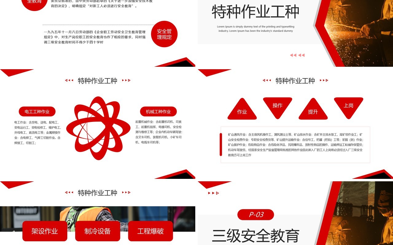 红色简约风新工人三级安全教育培训PPT模板