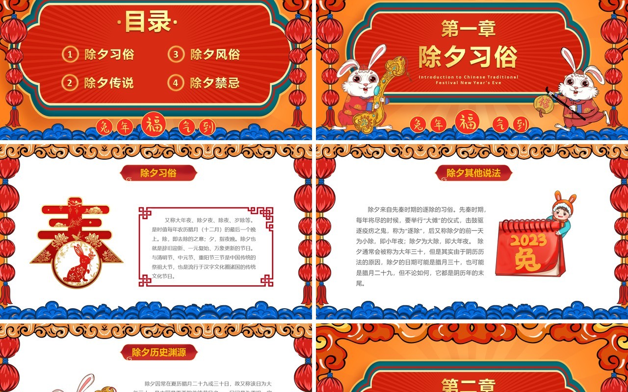 红色国潮中国风除夕习俗介绍PPT模板