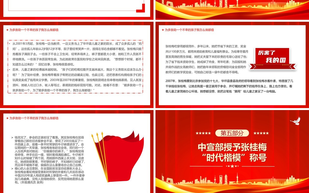 红色简约风学习时代楷模张桂梅先进事迹PPT模板