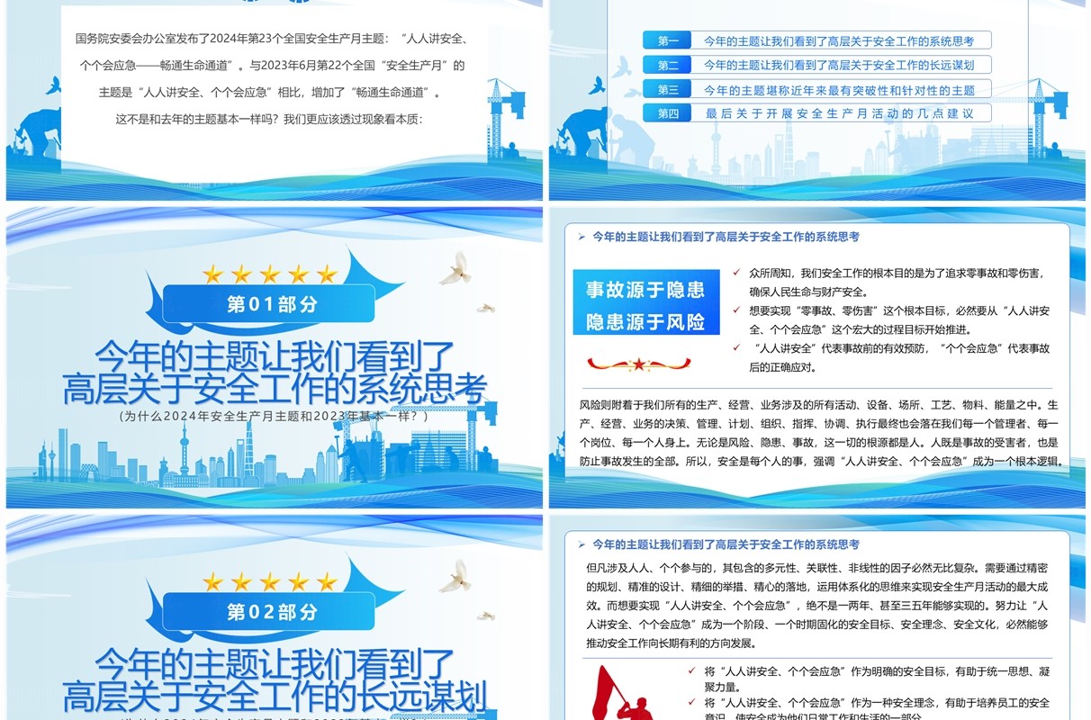 蓝色简约风2024全国安全生产月PPT模板