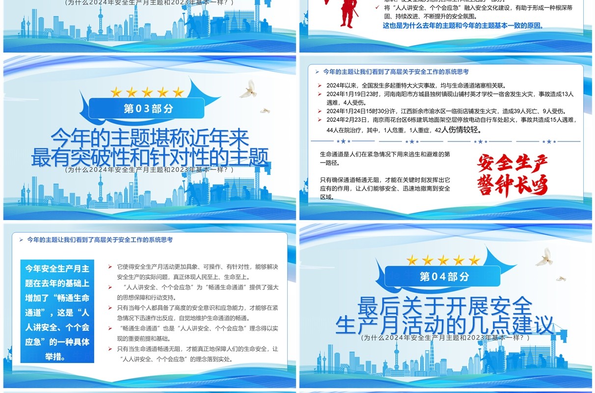 蓝色简约风2024全国安全生产月PPT模板