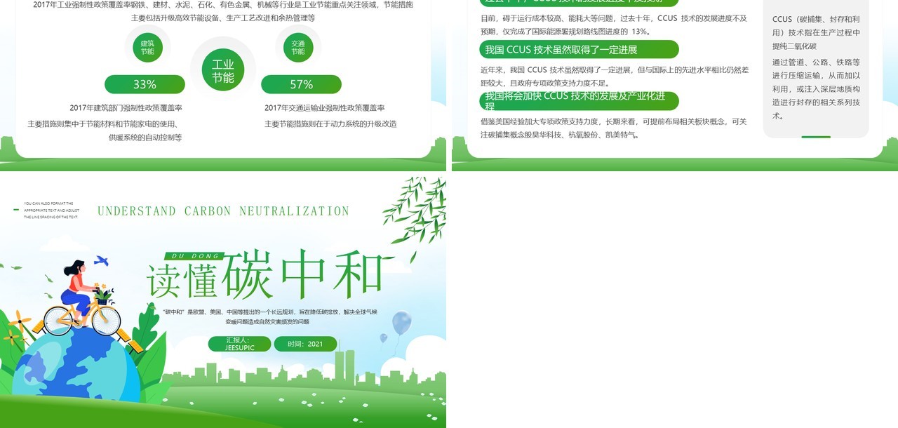 绿色卡通读懂碳中和知识宣传介绍PPT模板