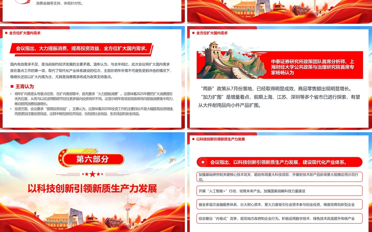 红色党政风2025经济工作会议九大看点PPT模板