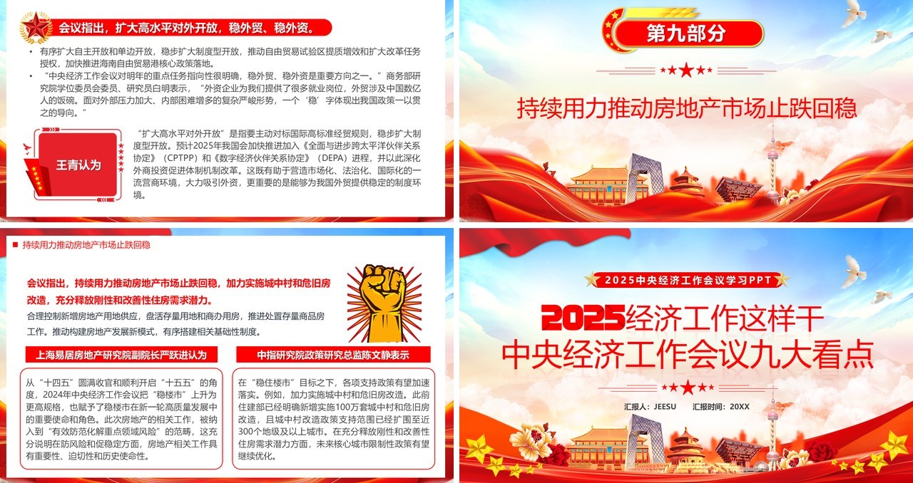 红色党政风2025经济工作会议九大看点PPT模板