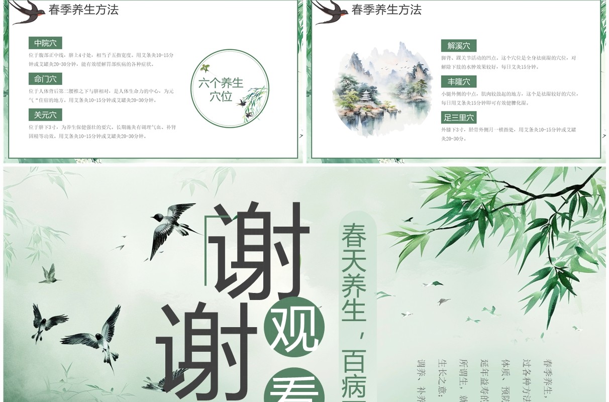绿色淡雅中国风春季养生PPT模板