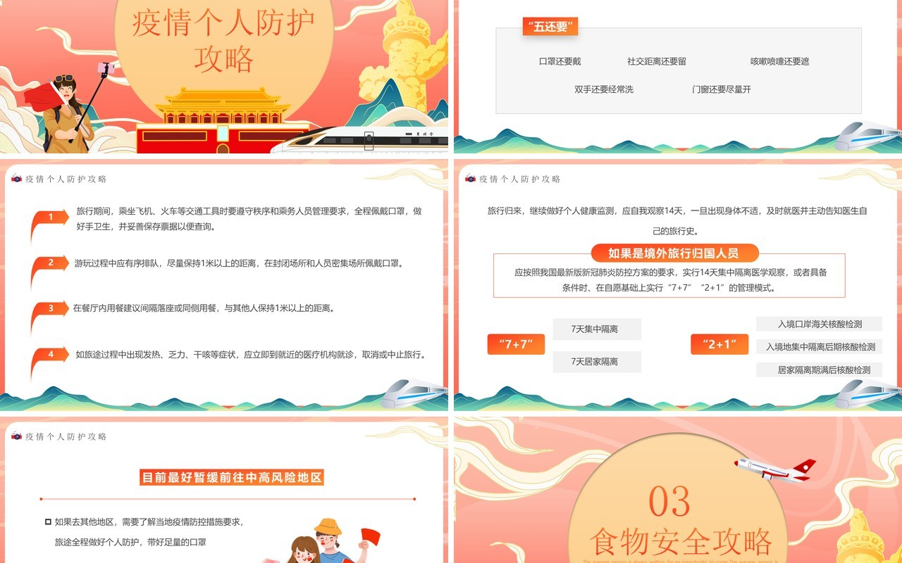 橙红渐变国潮风国庆旅游攻略PPT模板