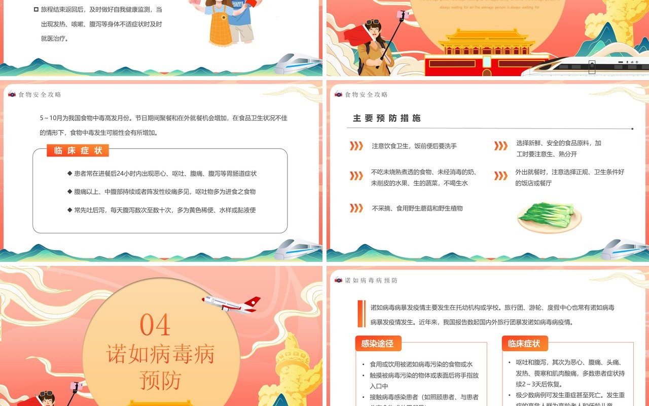 橙红渐变国潮风国庆旅游攻略PPT模板