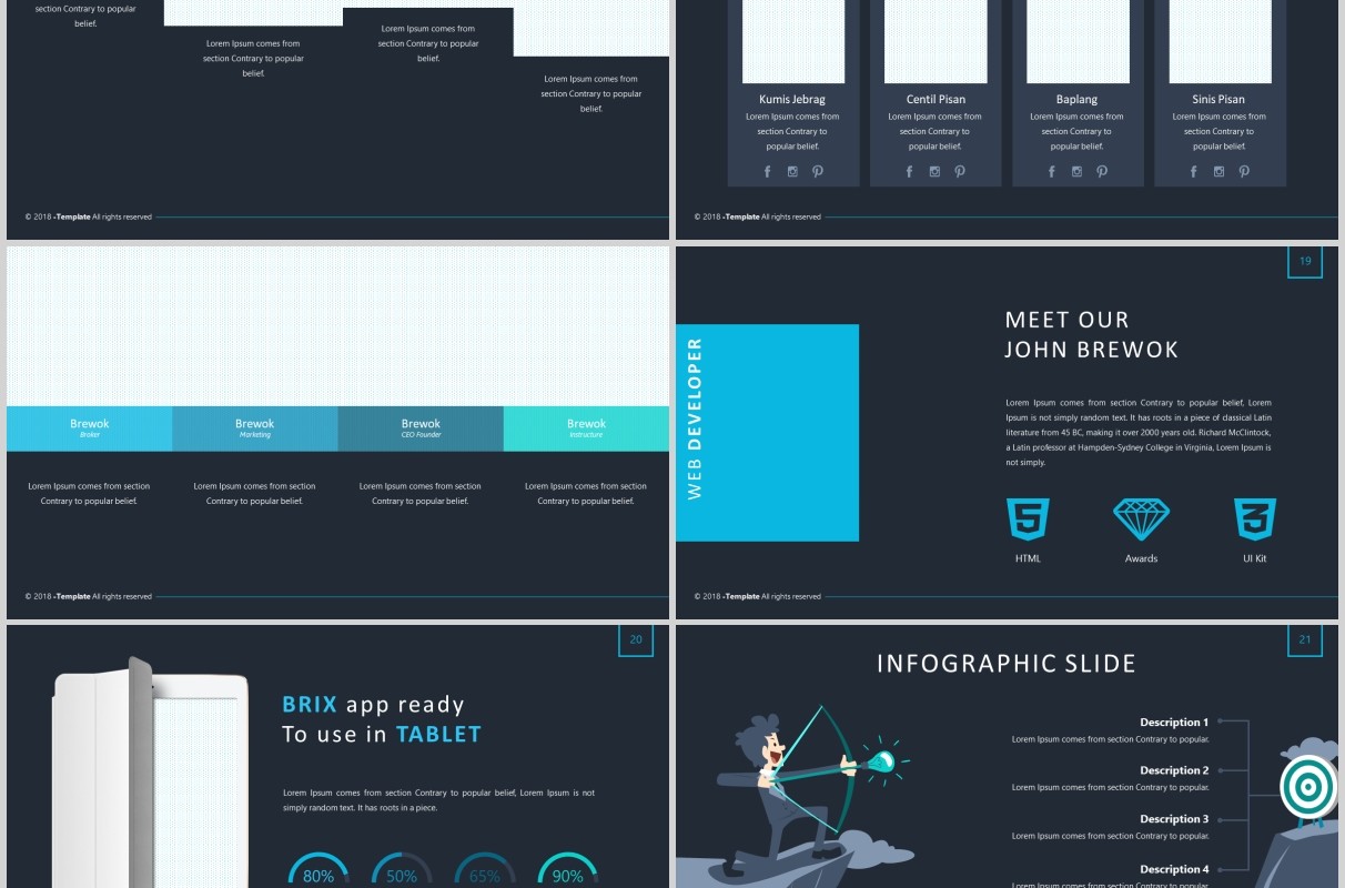 深色高端商务PPT图片版式排版模板Brix Powerpoint Template