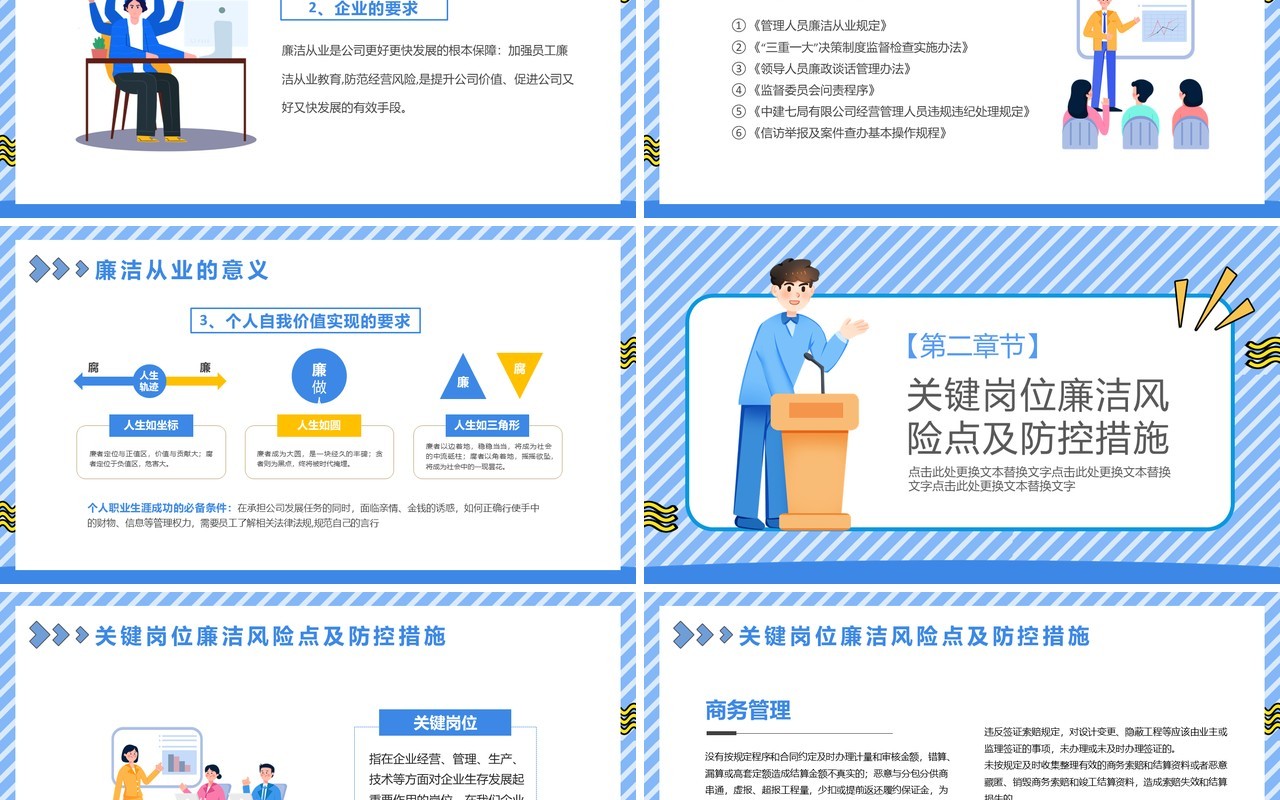 蓝色卡通风廉洁从业教育培训PPT模板