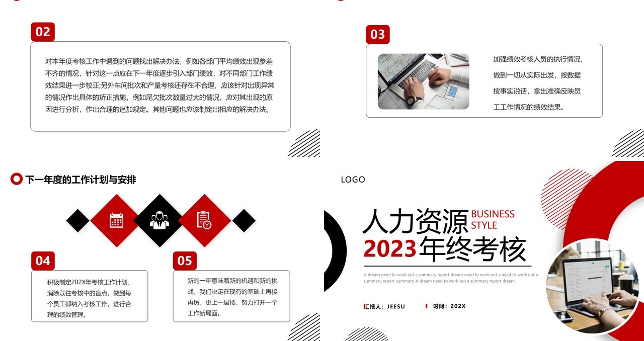红黑简约商务风人力资源年终考核PPT模板