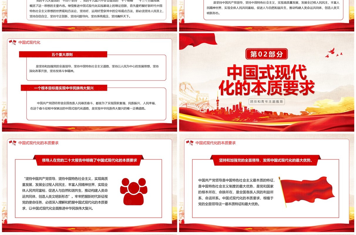 红色党政风强国复兴团支部学习PPT模板