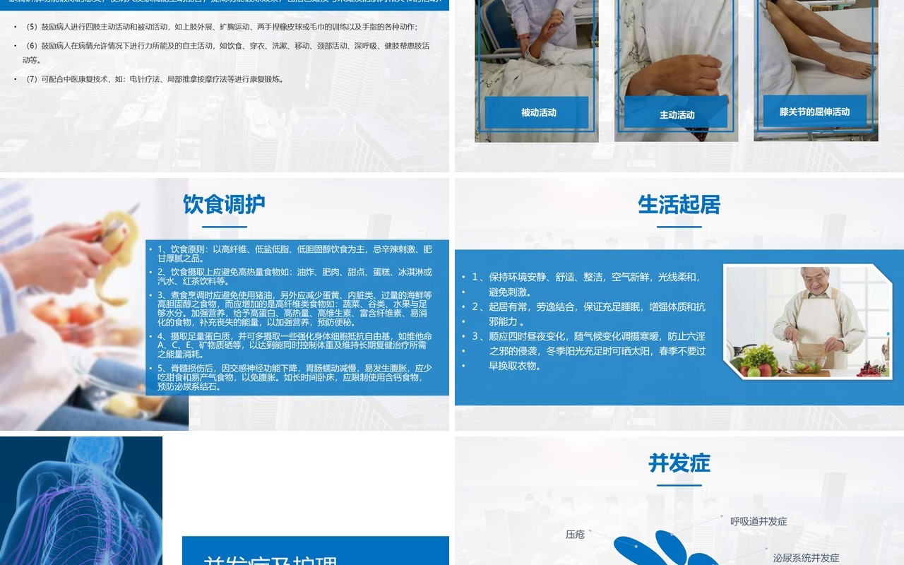 蓝色扁平风脊髓损伤的护理查房简约大气图文结合PPT模板