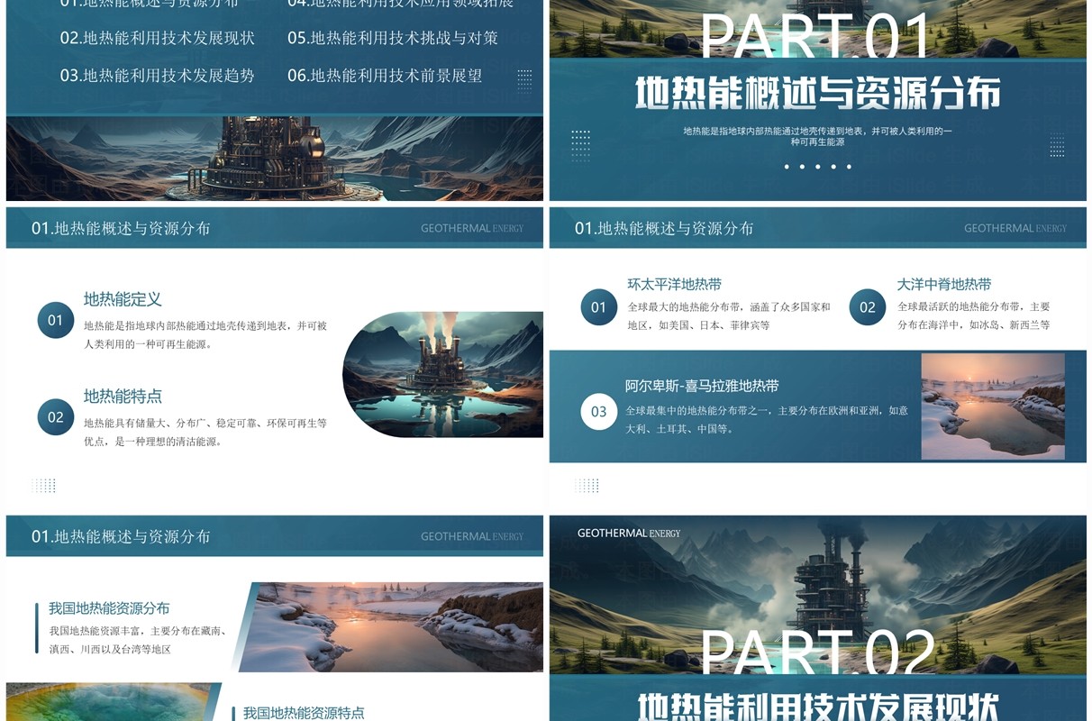 蓝色插画风地热能利用技术研究与应用PPT模板