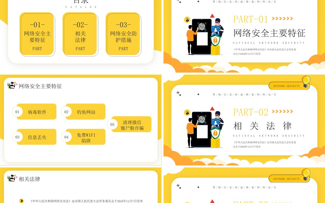 黄色卡通风国家网络安全宣传周PPT模板